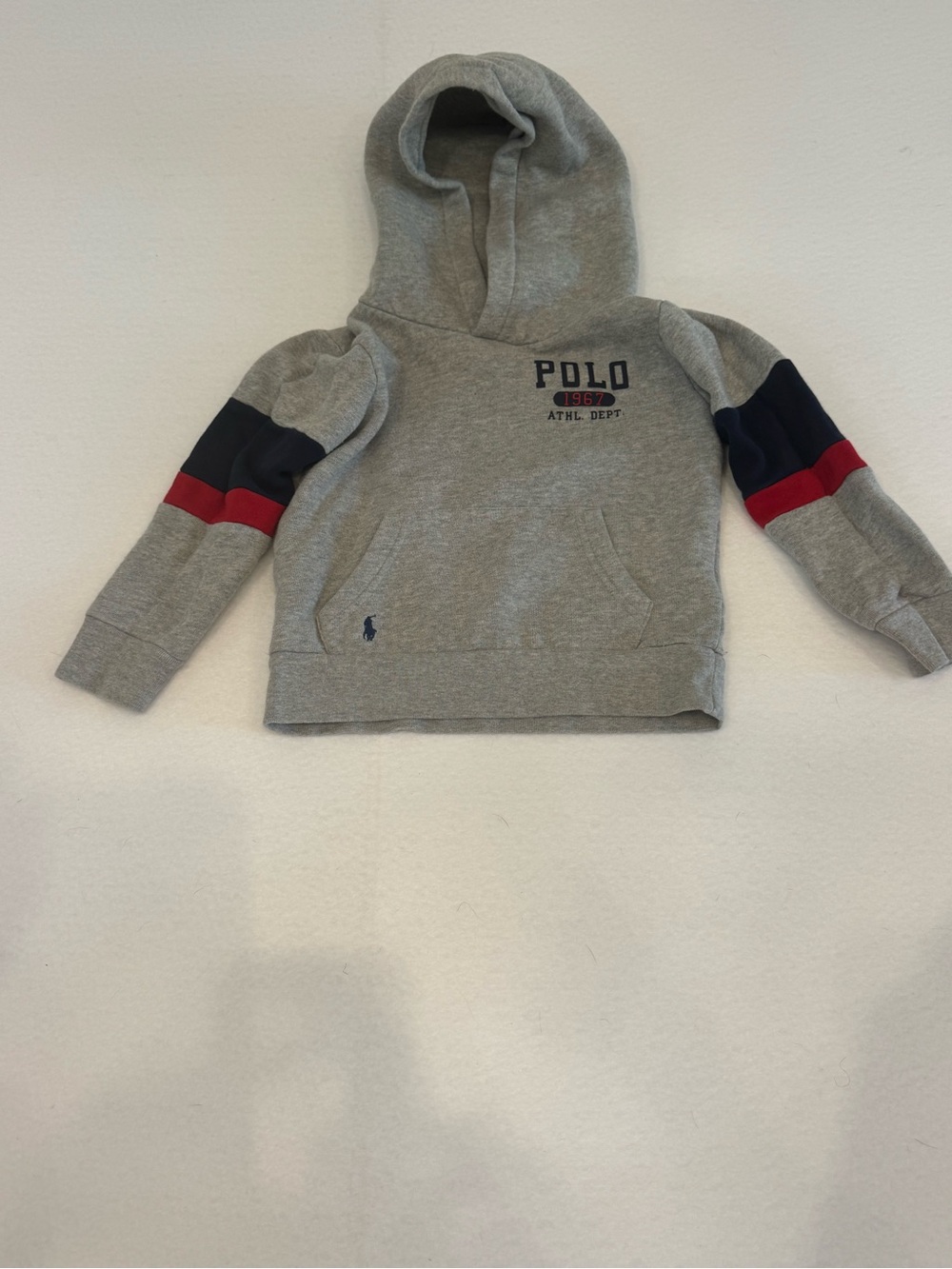 Polo Ralph Laurent Grey Hooded Sweatshirt with Navy & Red Stripes